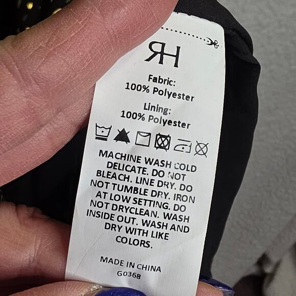 RIHOAS Black Gold Metallic Long Sleeve V Neck Midi Dress XL - Picture 8 of 16